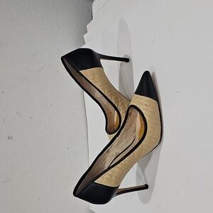 Louise et Cie Meribel Quilted Leather Beige Black Pumps Size 9.5